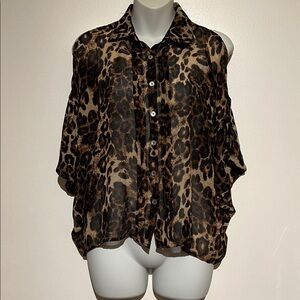 “Bundle 10 for $13” Women’s cheeta print sheer button up poncho blouse shirt